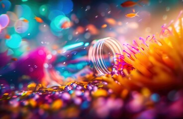 Reef life in plastic siege, red flora and fauna, stark contrast, fish scatter