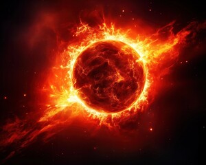 Obraz premium Solar flare igniting planets edge, vivid warm hues, macro lens