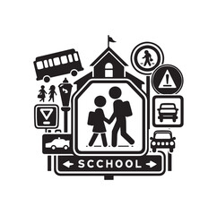 School Traffic Sign, children sign. School crossing, vector illustration