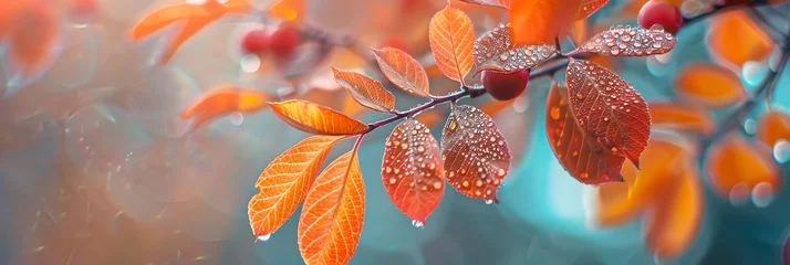 Fotobehang leafs photo overcast savana macro photo , dews, background © rajagambar99