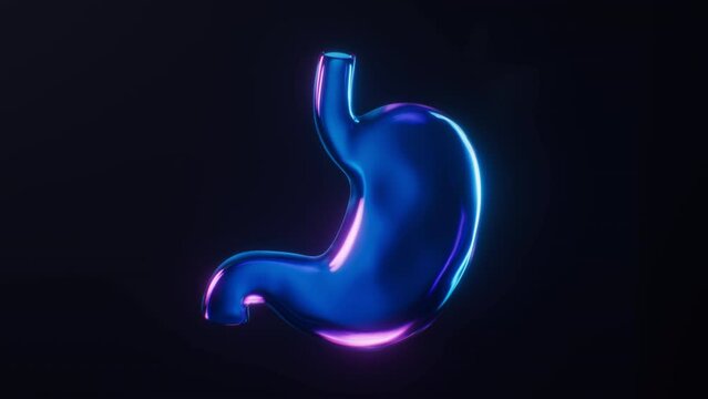 Loop animation of stomach with dark neon light effect, 3d rendering.