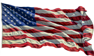 American flag waving proudly in the wind cut out png on transparent background