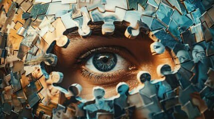 Abstract Eye with Puzzle Pieces and Faces Montage