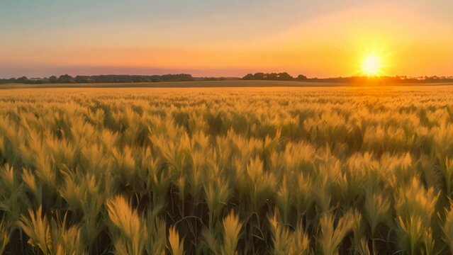 A golden wheat field at sunset