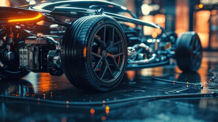 Fototapeta premium Futuristic Car Concept on Glossy Urban Street