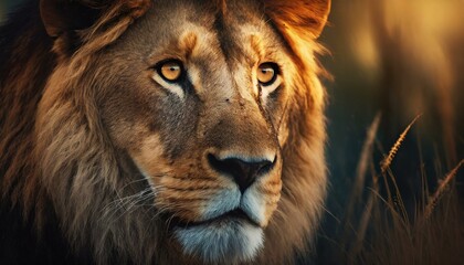 野生のライオンの顔のアップ_01 - obrazy, fototapety, plakaty