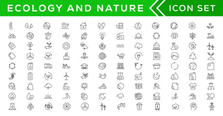 Mega set of ecology icons in trendy line style. Big set Icons collection. Vector illustration