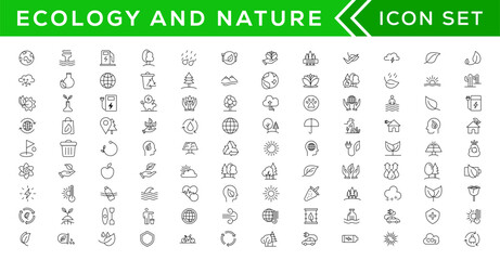 Mega set of ecology icons in trendy line style. Big set Icons collection. Vector illustration