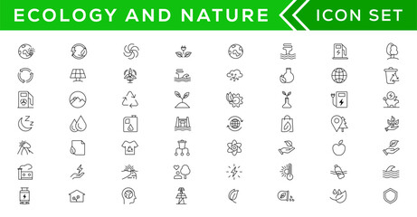 Mega set of ecology icons in trendy line style. Big set Icons collection. Vector illustration