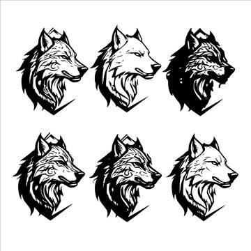 Black Wolf Illustration. Set Of Wolf Silhouette. Minimalist And Flat Logos  