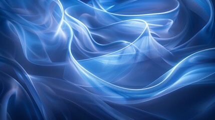 Ethereal blue fabric waves - obrazy, fototapety, plakaty
