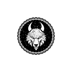 Wolf Logo Design With Celtic Pattern And Medieval Ornaments, Knight Armor, Shield, Vector Illustration