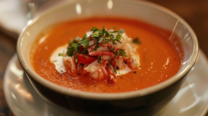 Roasted Red Pepper She-Crab Soup with Truffle Essence.