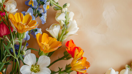 Colourful flowers on beige background