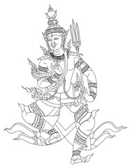Fototapeta na wymiar Tattoo art thai Thai angel holding a spear literature drawing and sketch