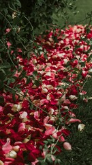 Beautiful romantic delicate background wallpaper for phone love stories and social networks: flowers, red rose petals