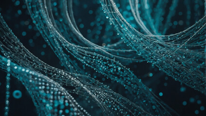 Cyan abstract backdrop with an ethereal arrangement of dots and weaving lines, invoking a sense of fluid connectivity.