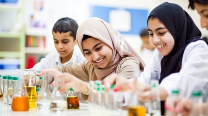 Students in an Islamic school learning about science and technology, showing the integration of faith and modern education.