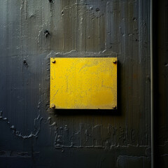 empty yellow sign plate at a black painted wall