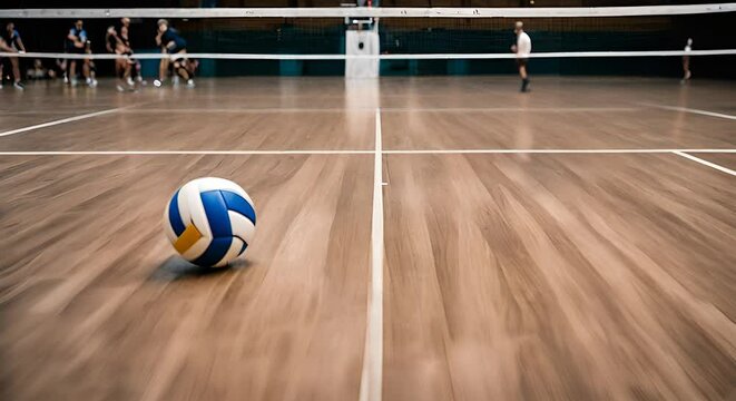 Volleyball ball on a beach volleyball court.