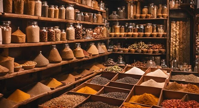 Spice shop in an Arab bazaar.