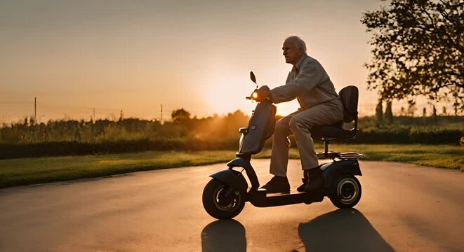 Senior man on an electric scooter for the disabled.