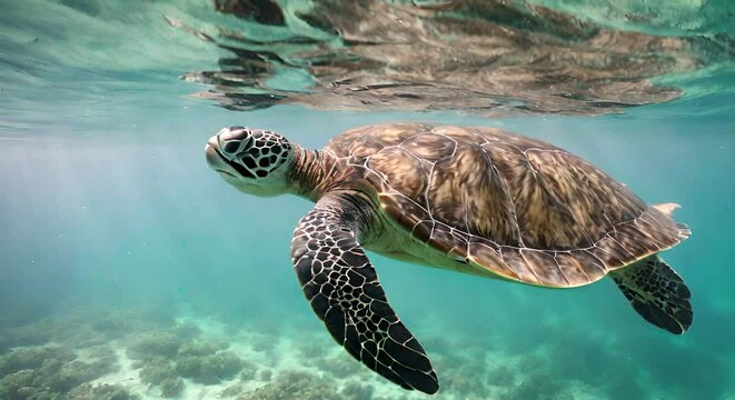 Turtle swimming in the sea.