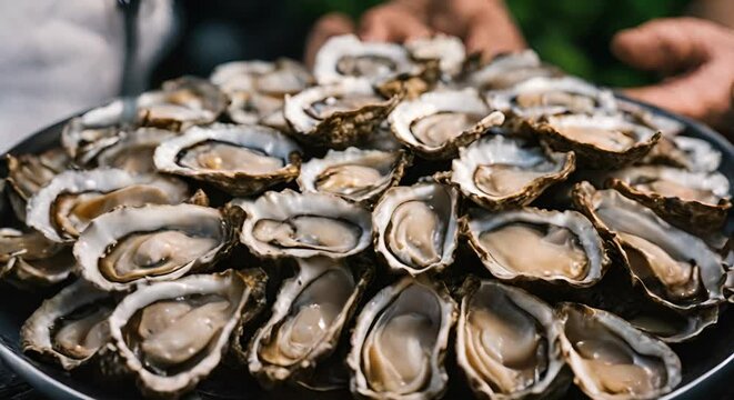 Plate of fresh oysters.