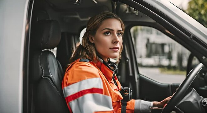 Female paramedic ambulance driver.