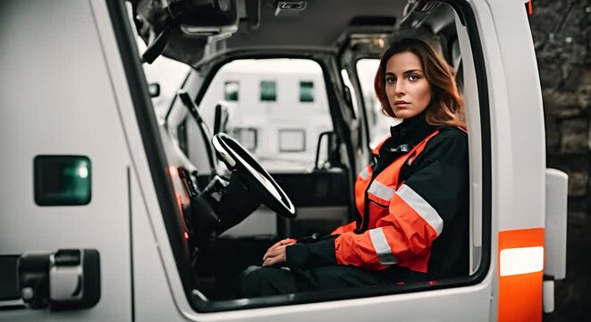 Female paramedic ambulance driver.