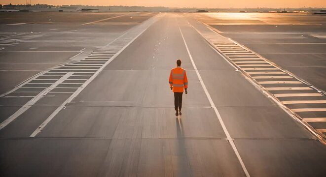 Airport worker with vest at the airport.