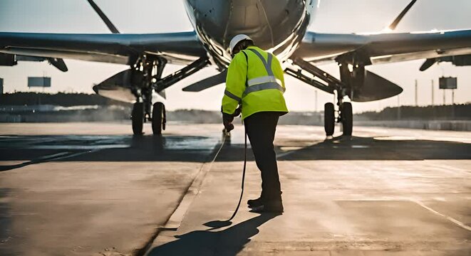 Engineer checking the external condition of an airplane.