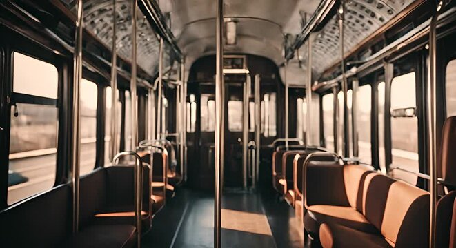 Interior of a tram in the city.