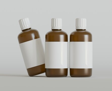 Medicine bottle mockup brown color realistic render 