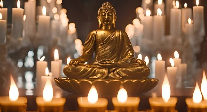 Buddha with candles.