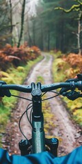Cyclist's hands on handlebars, close up, rugged terrain, focus shift 
