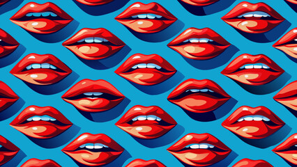 
Pattern red lips with blue background
