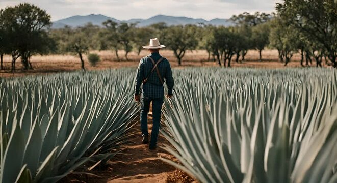 Farmer in an agave crop.