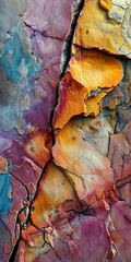 Mineral veins in cliff face, close up, side view, vibrant colors