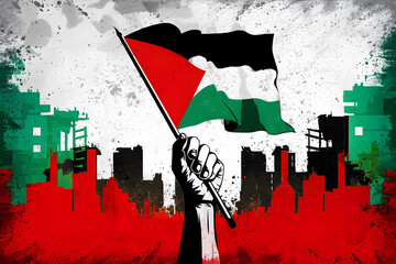 Resistance hand with Palestine flag illustration, symbolizing resistance adorned with the Palestinian flag. capturing the spirit of resilience and strength in the face of adversity