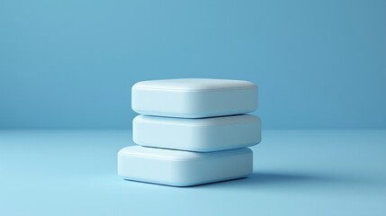 Minimalist stacked soft blue platforms on a blue background.