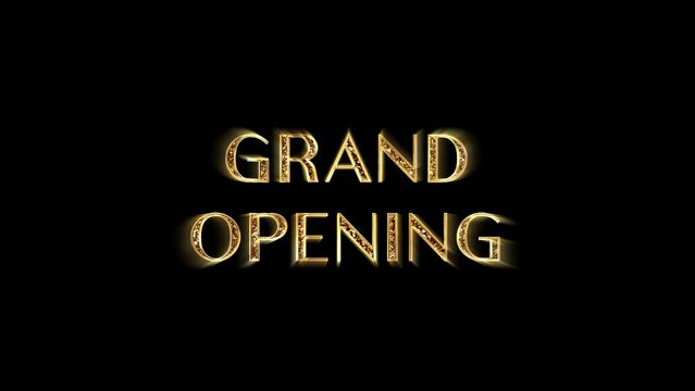 GRAND OPENING sparkling magic text isolated on black background