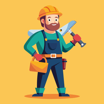 Construction Worker Holding Tool Belt, Tradesman, Handyman Illustration