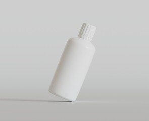 White Blank Bottle For Medicine Or Beauty Product on Bright Background, Copy Space. Empty Space. Minimalism. 3d rendering.