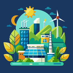 Minimalist Futuristic Renewable Energy, Sustainable Power, Eco-Friendly Technology Illustration