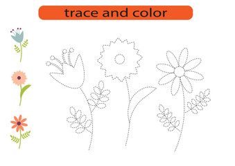 Handwriting practice for kids. Draw lines for kids. Trace and color, coloring. Vector EPS10