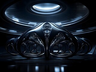 Futuristic Alien Biological Research Facility with Wired Subjects