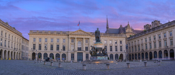 Beautiful Evening Panorama of Place Royale in Reims - France