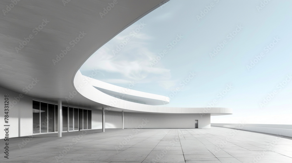 Poster futuristic architecture building background with empty wide space floor, concrete floor car showing 