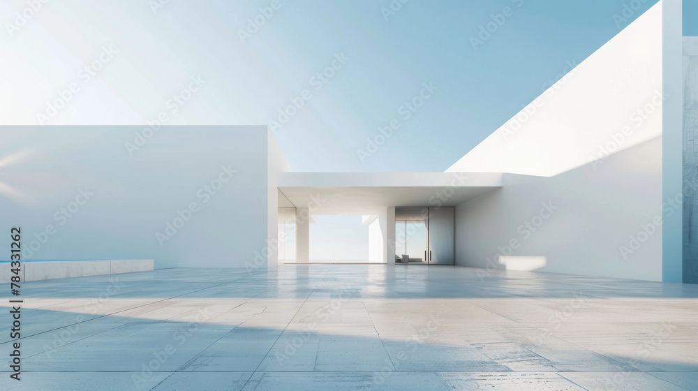 Poster futuristic architecture building background with empty wide space floor, concrete floor car showing 
